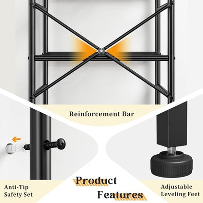 DurayLoly Storage Shelves 6-Tier Metal Shelving Unit with Hooks,Heavy Duty Garage Shelving with Leveling Feet,High Standing Shelf Organizer for Kitchen Pantry Bathroom Dorm,17.7”W×11.8”D ×72.2”H,Black - size: 17.7" W x 11.81" D x 72.2" H (6T)
