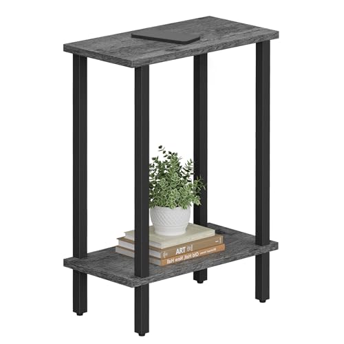 TUTOTAK Small Side Table, Narrow End Table, Skinny Sofa Table, Slim Nightstand, Couch Table, Living Room, Bed Room, Charcoal Grey TB01BY062 - color: Charcoal Grey, size: 2-Tier（7.9"D x 15.8"W x 22.5"H）