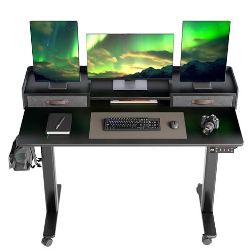 Claiks Standing Desk with Drawers, Stand Up Electric Standing Desk Adjustable Height with Storage Shelf and Splice Board, 55 Inch, Black - color: Black, size: 55.1×23.6
