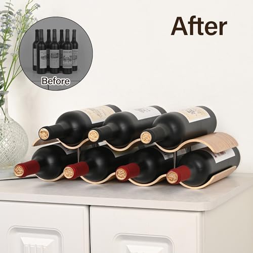 Countertop Wine Rack - 7 Bottle Freestanding Wine Bottle Holder Stand - 2 Tier Wooden Wine Storage Rack - Wavy Wine Organizer for Cabinet Pantry Home Kitchen Bar - size: 2 Tier - 7 Bottle