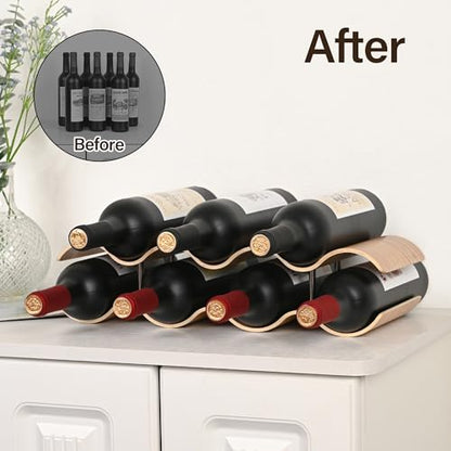 Countertop Wine Rack - 7 Bottle Freestanding Wine Bottle Holder Stand - 2 Tier Wooden Wine Storage Rack - Wavy Wine Organizer for Cabinet Pantry Home Kitchen Bar - size: 2 Tier - 7 Bottle