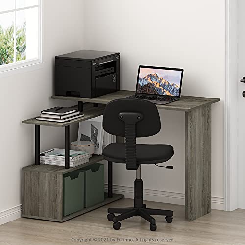 Furinno Moore L-Shape Computer Desk with 3-Tier Shelves, French Oak - color: French Oak/Black, style: 3-Tier Shelves Desk