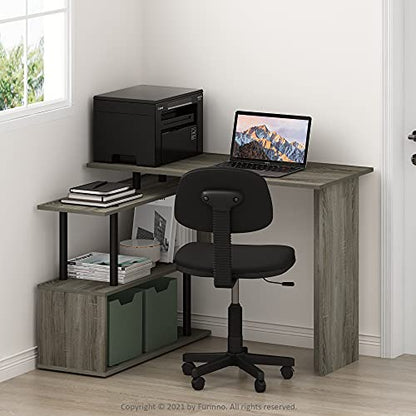 Furinno Moore L-Shape Computer Desk with 3-Tier Shelves, French Oak - color: French Oak/Black, style: 3-Tier Shelves Desk