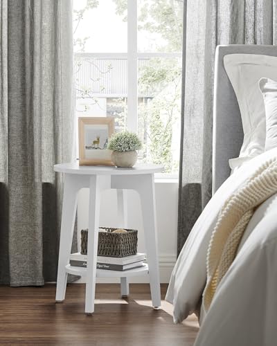 VASAGLE MAEZO Collection - Side Table, 2-Tier Small Round End Table, Nightstand with Tapered Legs, Curved Transitions, for Small Spaces, Living Room, Bedroom, Cloud White ULET283T14 - color: Cloud White, size: 1 pack