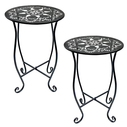 Arbuxzuy 2-Pack 17" Tall Round Metal Outdoor Side Tables,Flower Pot Stand | 17" tall decorative flower pot stands,Rustproof potted holder,120 lbs load capacity, indoor/outdoor use - size: 2pcs