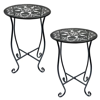Arbuxzuy 2-Pack 17" Tall Round Metal Outdoor Side Tables,Flower Pot Stand | 17" tall decorative flower pot stands,Rustproof potted holder,120 lbs load capacity, indoor/outdoor use - size: 2pcs