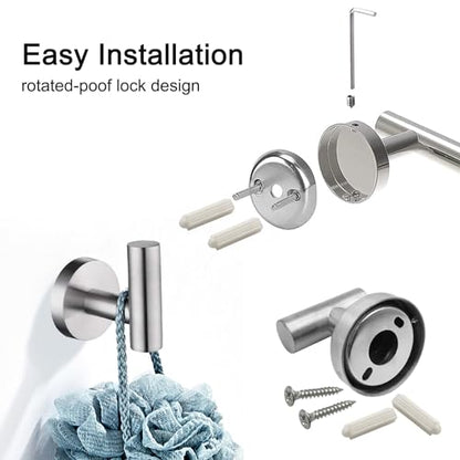 7 PCS Bathroom Hardware Set, Brushed Nickel Stainless Steel Bathroom Tower Rack Set Wall Mounted Includes 16" Towel Bar, Toilet Towel Paper Holder, Towel Ring, 4 Robe Towel Hooks - color: 7pcs-brushed Nickel