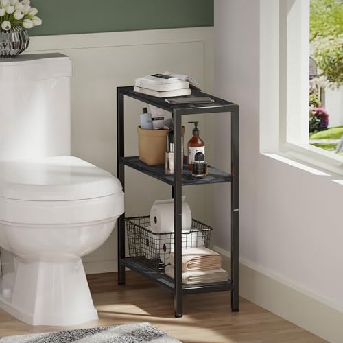 3-Tier Side Table, Small EndTable, Sofa SideTable for Narrow Spaces, Slim EndTable, NightstandTable, Skinny Bedside Table, for Living Room, Bedroom, Office, Black - color: Black