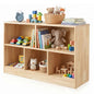 Montessori Toy Storage Organizer,Rubber Wood Kids Storage Bookshelf with 5 Compartments,Wooden Kids Storage Bookcase Cabinet for Toddler Playroom, Bedroom (Natural, 2-Tier, Rectangular-Medium)