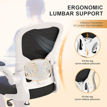 Office Chair, Ergonomic Desk Chairs 330LBS Capacity High Back Mesh Computer Chair with Flip-up Armrests, Comfy Work Chair with Adjustable Lumbar Support - color: Off-white Black