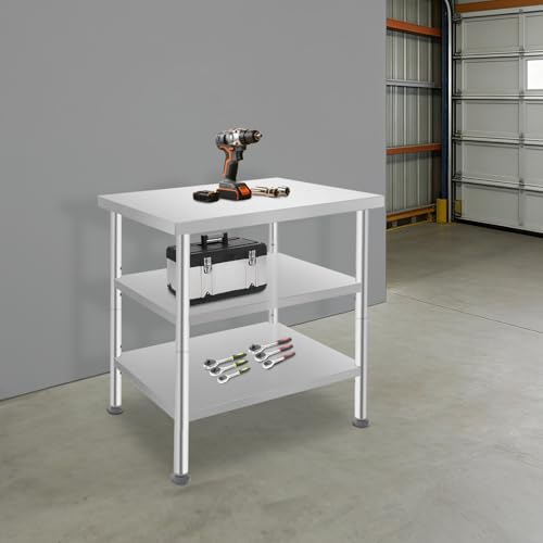 24x30x35in 3-Tier Stainless Steel Work Table with Casters & Foot Pads, Adjustable Shelves, 540 lbs Load Capacity, Heavy Duty Rolling Utility Cart for Garage, Kitchen, Hospital, Office, Commercial Use - size: 24 X 30 X 35 Inches