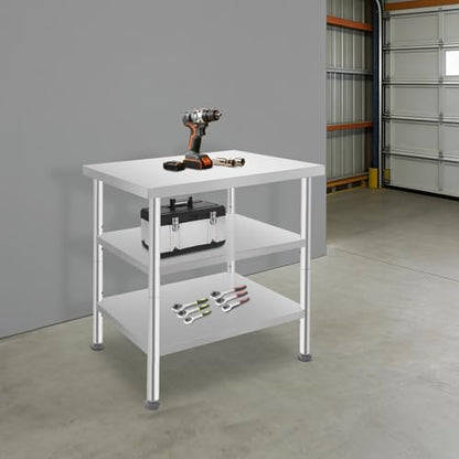 24x30x35in 3-Tier Stainless Steel Work Table with Casters & Foot Pads, Adjustable Shelves, 540 lbs Load Capacity, Heavy Duty Rolling Utility Cart for Garage, Kitchen, Hospital, Office, Commercial Use - size: 24 X 30 X 35 Inches