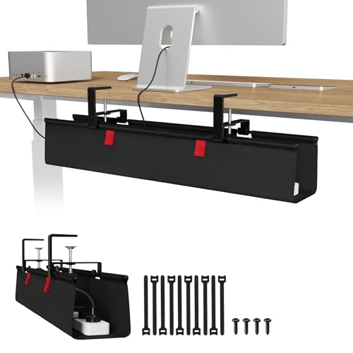 Univivi No Drill Under Desk Cable Management Tray, 28 inch Cable Management | Clamp/Screw Mount Cable Tray under desk, Premium Fabric Cord 0rganizer for Desk, Various Size Cord Organizer for Office, Home - color: Black, size: 28"L x 5.5"W