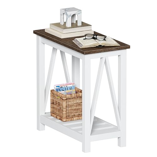 ChooChoo Farmhouse End Table, Narrow Side Table, Slim End Table with Storage Shelf for Small Spaces, Rustic Nightstand, for Living Room, Bedroom White - color: White, size: 1 Pack