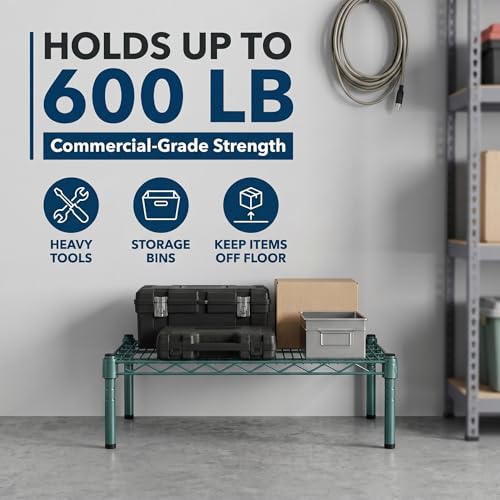 Green Epoxy Wire Storage Shelf, Dunnage Rack, Commercial 1 Tier Small Shelf, 24" x 24" x 14", Heavy-Duty Metal - color: Green, size: 24"D x 24"W x 14"H