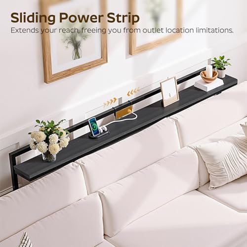 70.9'' Narrow Console Table with Adjustable Height (27.6''-35.4''), Behind Couch Table Skinny with Outlet, Long Entryway Table, Couch Table Behind Sofa for Living Room, Black CT21UBB - color: Black, size: 70.9"L x 6.7"W x 27.6"H - 35.4"H