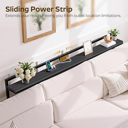 70.9'' Narrow Console Table with Adjustable Height (27.6''-35.4''), Behind Couch Table Skinny with Outlet, Long Entryway Table, Couch Table Behind Sofa for Living Room, Black CT21UBB - color: Black, size: 70.9"L x 6.7"W x 27.6"H - 35.4"H