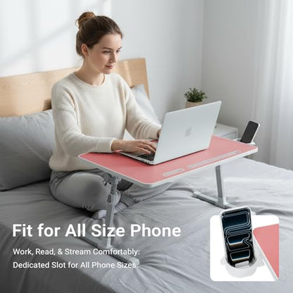 iXTRA Adjustable Laptop Lap Desk with Cooling Fan USB Light for Adults - color: Pink,70x45cm