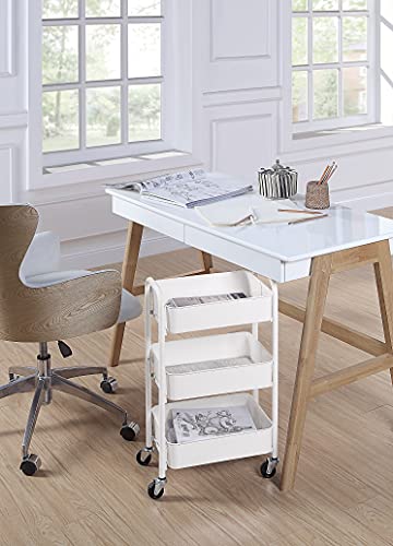 SunnyPoint 3-Tier Delicate Compact Rolling Metal Storage Organizer - Mobile Utility Cart Kitchen/Under Desk Cart with Caster Wheels - WHT (15.35" X 10.24" X 26.8"H) - color: Wht