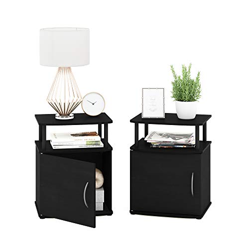 Furinno JAYA End Side Sofa Table/Nightstand with Door, 2-Pack, PVC Tubes, Black Wood - color: Black, size: 2-Pack