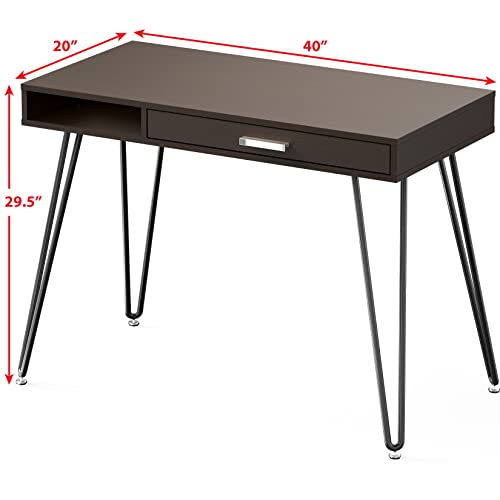 SHW Home Office Computer Hairpin Leg Desk with Drawer - color: Espresso