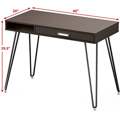 SHW Home Office Computer Hairpin Leg Desk with Drawer - color: Espresso