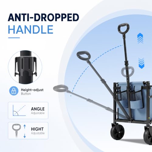 Sekey Collapsible Wagon Cart with Drop-Down Tailgate, 300 lb Capacity - color: Blue, size: 300 lbs
