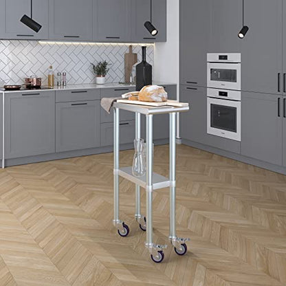 AmGood 12" Long x 24" Deep Stainless Steel Table with Casters - size: 12" Long x 24" Deep