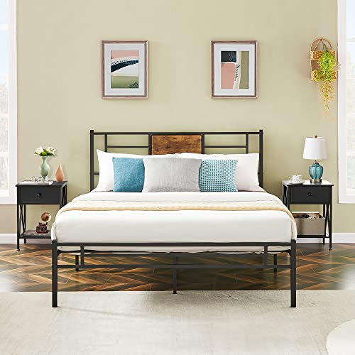 VECELO End Tables, Modern Nightstand with Drawer & Shelf, Night Stand for Bedroom Living Room ,Industrial Metal Frame - color: Black, size: End Table