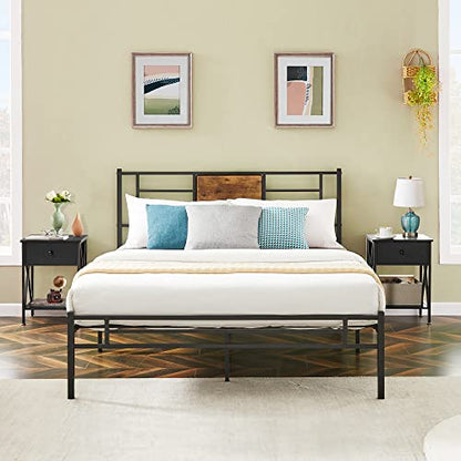 VECELO End Tables, Modern Nightstand with Drawer & Shelf, Night Stand for Bedroom Living Room ,Industrial Metal Frame - color: Black, size: End Table