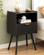 JOONEE Black Nightstand,Modern Bedside Table with Storage Drawer and Open Wood Shelf, for Living Room, Bedroom and Small Spaces, Accent Night Stand with Solid Wood Legs, Easy Assembly,Classic Black - color: Black