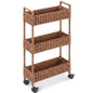 Best Choice Products 3-Tier Slim Water Hyacinth Rolling Nursery Caddy w/Wheels, Handwoven Utility Cart, Narrow Storage Organization for Bathroom, Craft Room, Laundry Room - Chestnut - color: Chestnut