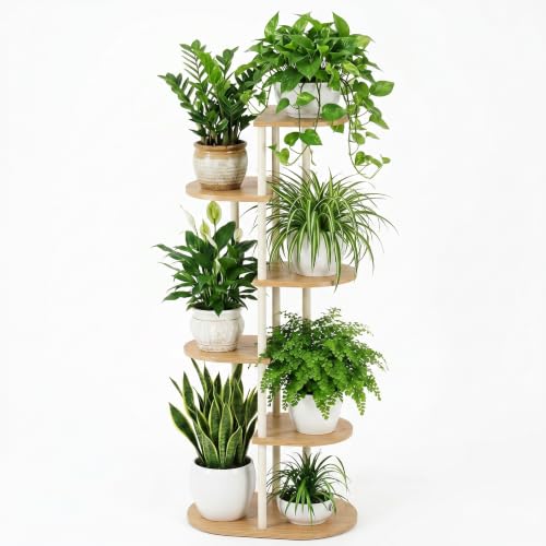 Tiered Plant Stand Indoor, Tall 6 Tier 7 Potted Wooden Plant Shelf for Multiple Flower Plants, Multi Corner Metal Plant Holder Indoor for Patio Garden Patent Design Living Room Balcony Bedroom, White - color: White, size: 6 Tier 7 Potted
