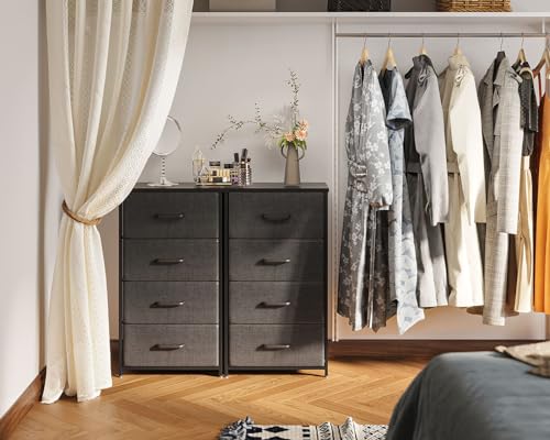 AODK Small Dresser for Bedroom with 4 Storage Drawers, Dark Grey | Dressers Chest of Drawers Fabric Dresser with Sturdy Steel Frame, Dressers for Closet with Wood Top - color: Dark Grey