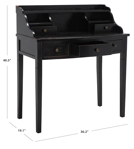SAFAVIEH Furniture - Landon 5-Drawer Writing Desk - Black - Solid Wood - Classic Hutch Design - Ideal for Home Office, Living Room, Den, 36.2"W x 19.1"D x 40.5"H (AMH6516B) - color: Black