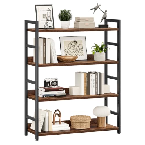 NUMENN 4 Tier Wide Bookshelf for Living Room and Home Office, Vintage | Bookshelves, Home Office Bookcase Shelf Storage Organizer, Free Standing Storage Shelving Unit for Bedroom - color: Vintage, size: 4 Tier(Extra Wide)
