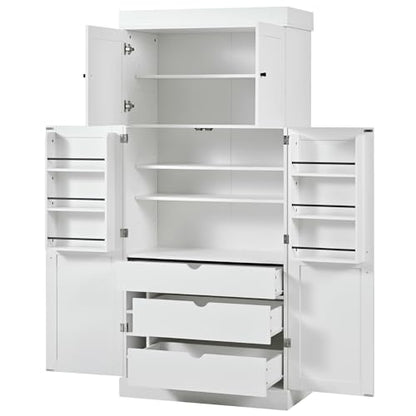 Polibi 77" Tall Freestanding Kitchen Pantry Cabinet, 35" L x 17.7" W Modern Shaker Style Storage Cupboard with Adjustable Shelves, Wine Racks, Drawers, Door Shelves, White - color: White