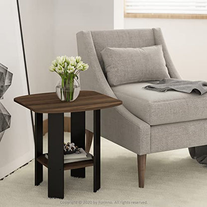 Furinno SIMPLE DESIGN Side Table, 2-Tier Modern End Table with Soft Edges, Open Shelves Night Stand, Bedside Table, for Living Room, Bedroom, Columbia Walnut - color: Columbia Walnut/Black, size: 1-Pack, 2 Tiers, Standard Leg