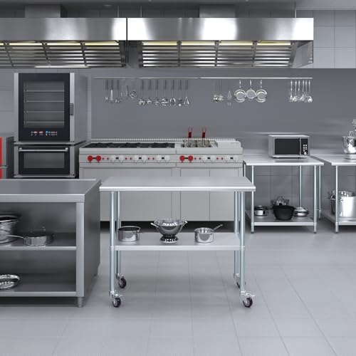 AmGood 48" Long x 24" Deep Stainless Steel Table with Casters - size: 48" Long x 24" Deep