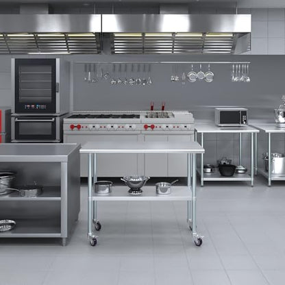 AmGood 48" Long x 24" Deep Stainless Steel Table with Casters - size: 48" Long x 24" Deep