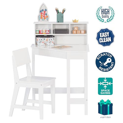 UTEX Kids Desk, Kids Corner Desk and Chair Set, Children Study Table with Storage and Hutch for Home School Use, White
