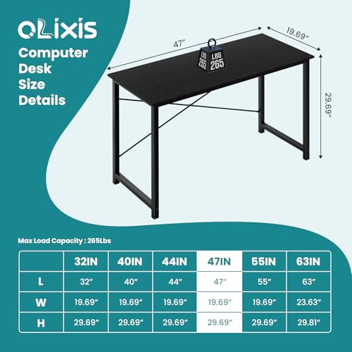 OLIXIS Home Office Computer Desk, Small Office 47-inch Writing and Study Desk, Bedroom Table with Metal Frame and Wooden Top, Compact Modern Study Table for Home Use, Black - color: Black, size: 47-In