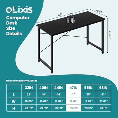OLIXIS Home Office Computer Desk, Small Office 47-inch Writing and Study Desk, Bedroom Table with Metal Frame and Wooden Top, Compact Modern Study Table for Home Use, Black - color: Black, size: 47-In