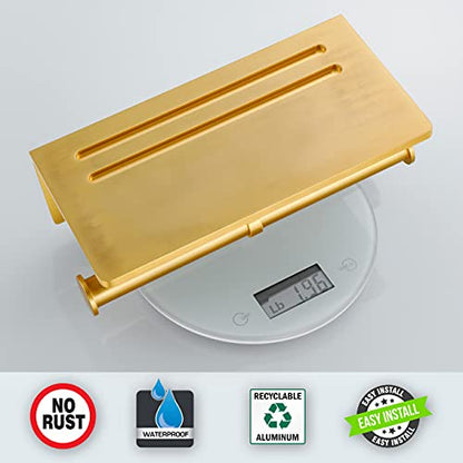 Double Toilet Paper Holder with Shelf, Commercial Toilet Paper Roll Dispenser Wall Mount with Cell Phone Storage Rack, Aluminium Fits Mega Roll Dual Toilet Paper Tissue Holder Brushed Gold - color: Gold-2 Roll