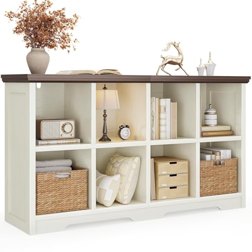 OffiGo 8 Cube Organizer Bookcase, Modern Farmhouse Open Shelf for Storage Bins & Decor, Display Bookshelf Console Closet for Living Room, Bedroom, Home Office, Walnut+White - size: 8 cube
