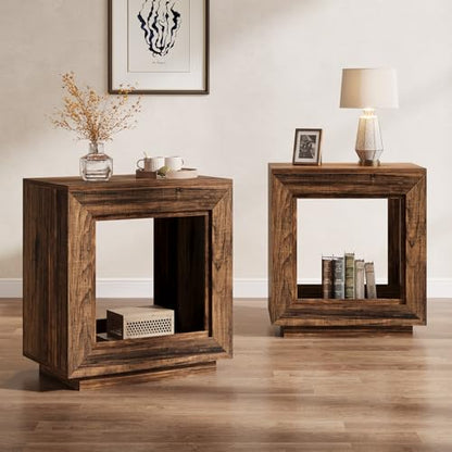 Tribesigns Rustic Brown End Table, 24" Side Table with Storage Shelf, Farmhouse Style Nightstand Bedside Table for Small Spaces, Bedroom, Living Room, Entryway, Easy Assembly (1, Brown) - color: Brown