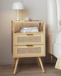 JOONEE Rattan Nightstand,Farmhouse Bedside Table with 2 Storage Drawer and Open Wood Shelf, for Bedroom and Small Spaces,Night Stand with Solid Wood Legs (Yellow Oak) - color: Yellow Oak