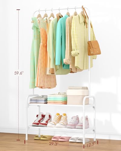 Sakugi Clothes Rack - 29.3" × 12.5" × 59.6" Clothing Rack and Shoe Rack with Anti-Slip Stopper, Large Capacity Rack with 2-Tier Shoe Organizer, Clothes Organizer for Bedroom, Entrance, Laundry, White - color: White