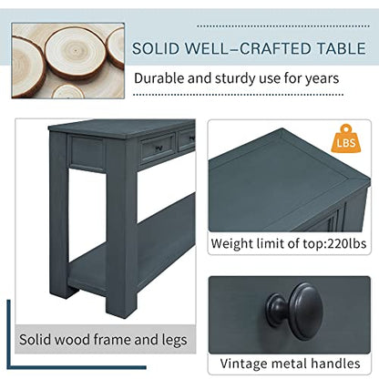 LKTART Solid Pine Console Table with Drawers,Long Sofa Table Entryway Table | 63" Navy Entryway Table with Drawers & Open Shelf,Farmhouse Console Table,Entry Table for Hallway,Foyer or Behind Sofa - color: Navy