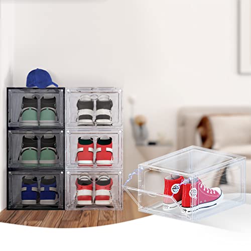 US 15 XXL 6 Pack Shoe Storage Box, Shoe Boxes Clear Plastic Stackable, Shoe Container for Organizing Sneaker and Basketball Shoes (XL BLACK 6 PACK) - color: XL 6 PACK BLACK